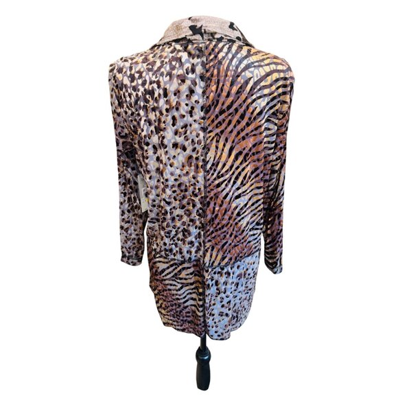 NWT Ali Miles Velour Burnout Mixed Animal Patchwork Print Blouse Artsy Career M - Picture 5 of 13